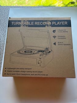 Seasonlife Vinyl Record Player with Speakers,Wood Black Vintage Turntables