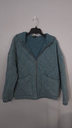 Wild Fable Women Quilted Zip Hoodie Jacket Teal Green Washed Free People Dupe