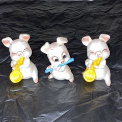 Pig Figurine Playing The FLUTE Saxophone Schmid Brothers Ceramic Japan Tag