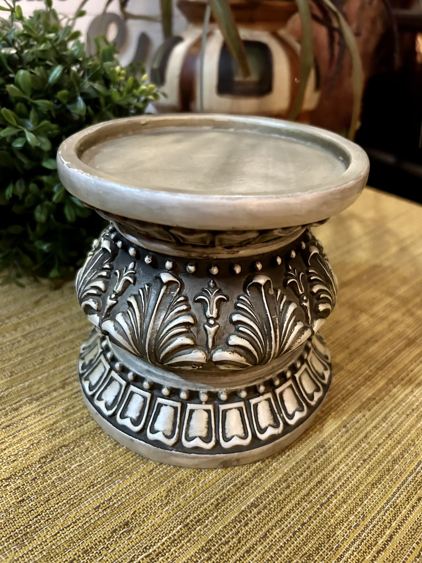 Distressed Silver & Black Pillar Candle Holder