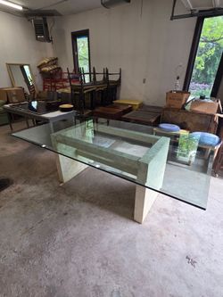 200 OBO Large Dining Glass Table w/ Faux Marble Stand