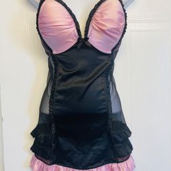 Victoria Secret Sexy Little Things Lingerie Garter Straps Sheer Black Pink 36DD