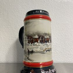 Budweiser Holiday Mug Stein 1990 Vintage Perfect Condition Collectible 