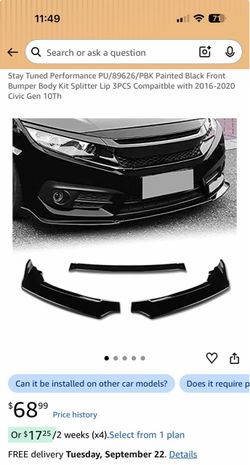 Honda Civic Front Bumper Lip Splitter 3-Piece Kit
