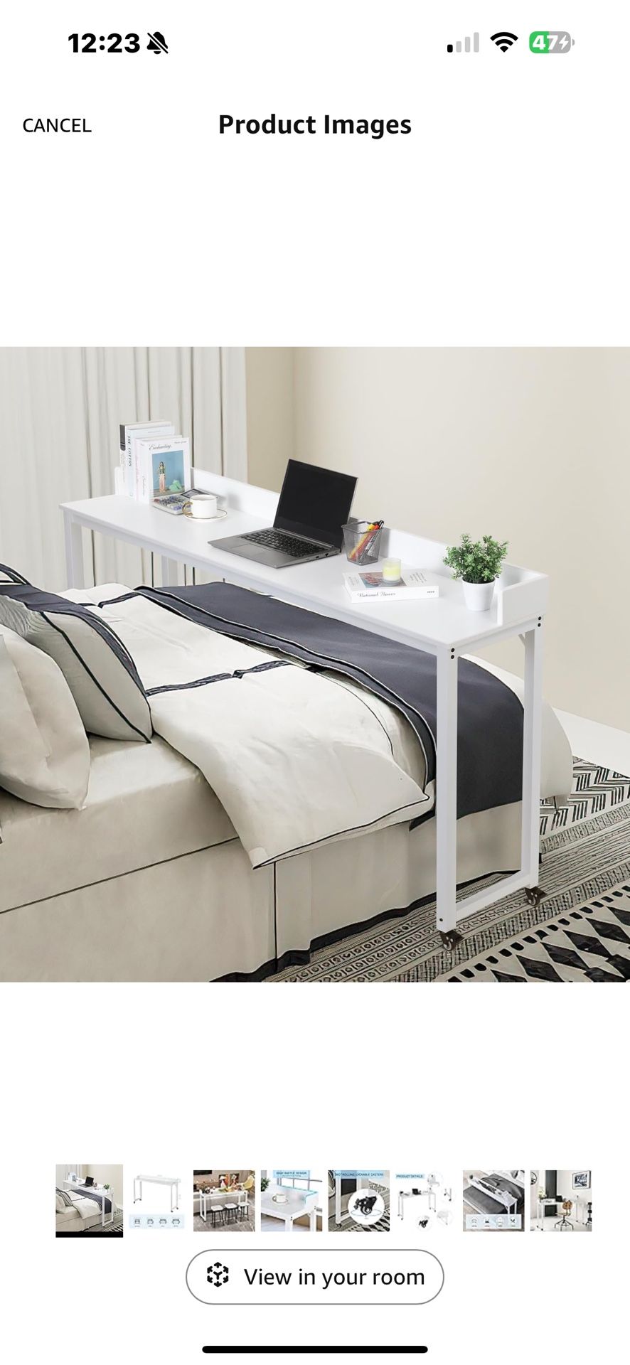 Overbed Table with Wheels, Queen Full Size Mobile Computer Desk, Standing Laptop Cart, Over Bed Table with Heavy Duty Metal Leg, for Bedroom 16" D x 7