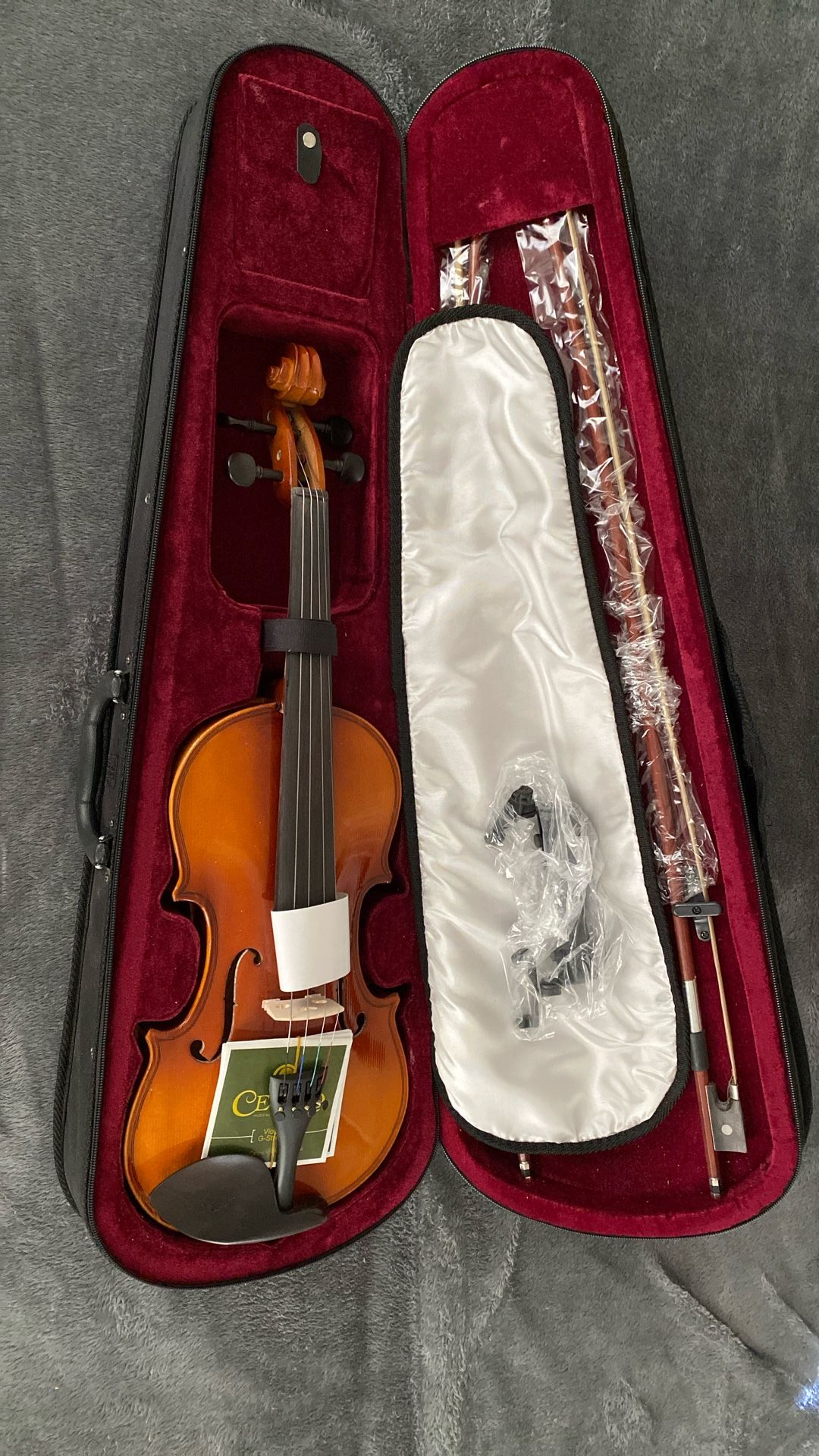 New, Full Size Mendini By Cecilio Violin With Two Bows, Case, Extra Set Of Strings And Accessories.