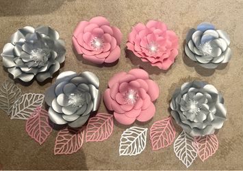 Silver & Pink Paper Flowers