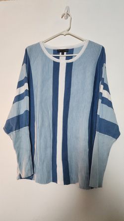 Women's Ribbed Knit Top Blue White Stripes Size 1X