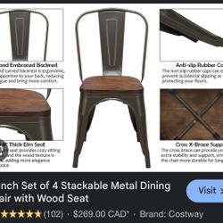 18inch Stackable Metal Dining Chairs With Wood Seat