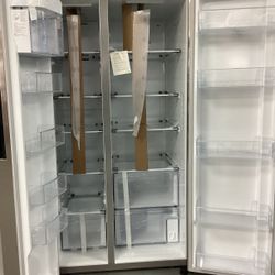 Samsung Side-by-Side Refrigerator in Bright LED Lighting with Fingerprint Resistant Finish and Stainless steel