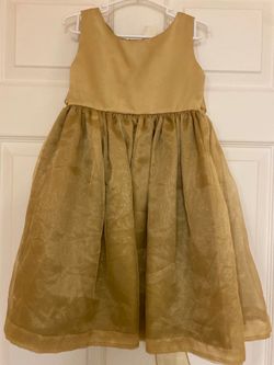 Girls Gold Organza Caramel Brown Party Dress Sz 8 Formal Sleeveless Party Event