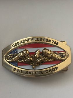 US Navy USS Asheville SSN-758 Submarine Enamel Belt Buckle – Evil Battle Chop
