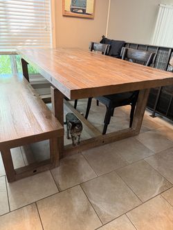 Rustic Wood Dining Table with Bench