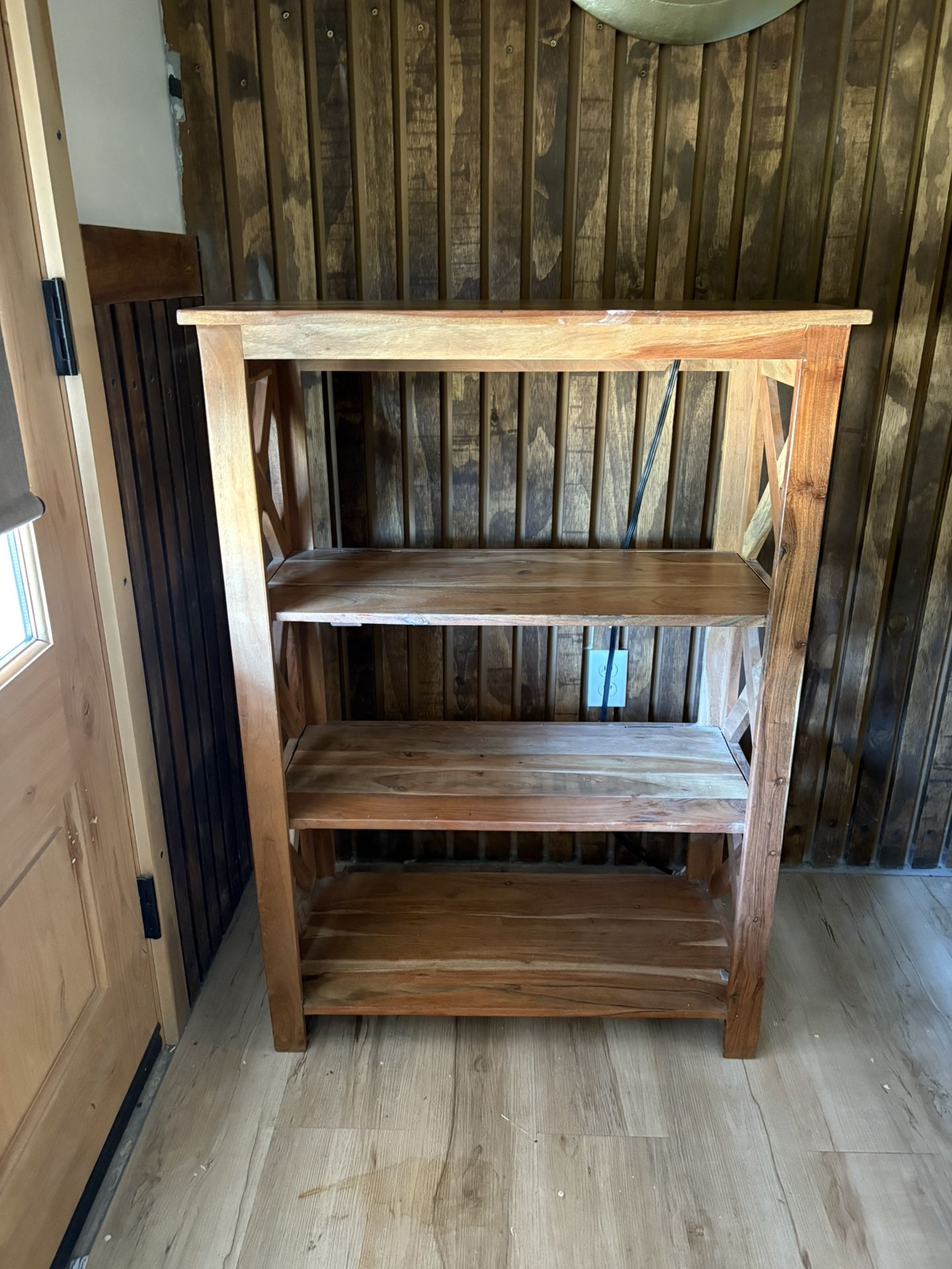 Elegant Oakwood 3-Shelf Console with Built-in Electric Outlets – 42" x 28" x 14"