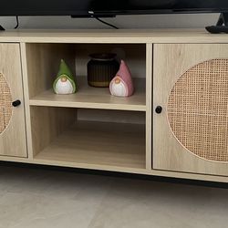 Wood And Rattan Tv Stand 