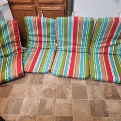 Vintage Indoor Outdoor Stripe Weather And F A D E Resistant Chair Seat Cushions 44 In Long 22 In Wide Split And Back And Have Ties On Both Sides
