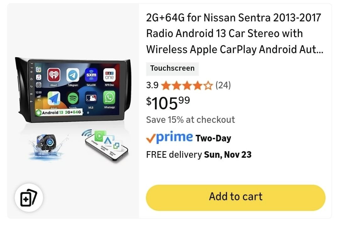 2G+64G Android 13 Car Stereo – Fit for Nissan Sentra 2013–2017