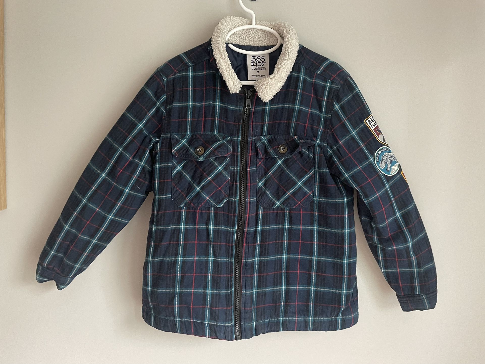 Boys Size 7 Plaid Sherpa Trim Dinosaur Lumberjack Jacket So Cute!