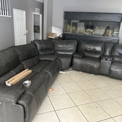 Black Leather Couch Set 