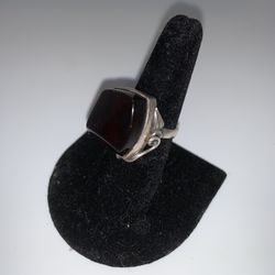 Vintage Silver Amber Ring Size 7.5