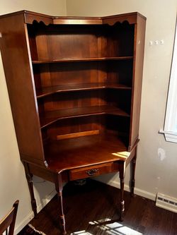 Antique Cherry Wood Corner Bookcase Cabinet