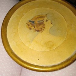 VICTORIAN LADY PAINTING. 7 INCH ROUND FRAMED 