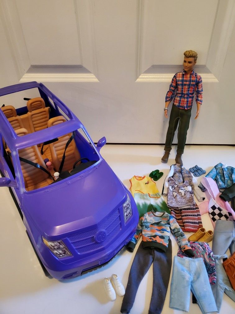 Huge Barbie Ken Clothes Lot With Purple SUV - EUC 