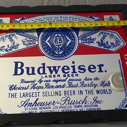 Vintage Budweiser Beer Bar Sign – Mirrored Glass with Wood Frame