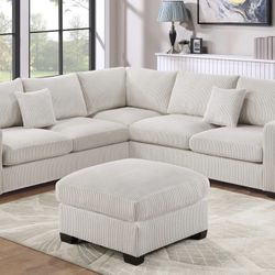 🛋️ Brand New Corduroy Ivory Sectional Sofa – LAF & RAF – $1500 each