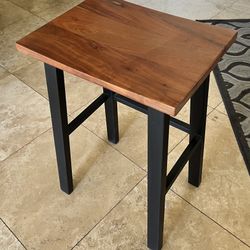 One Stool With Wooden Seat And Metal Legs