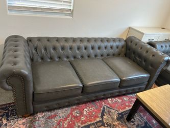 Gray Leather Chesterfield Tufted Sofa