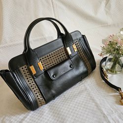 VNDS Chloe Black Leather Gold Medium Size Hand Shoulder Bag (MADE IN ITALY)