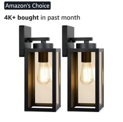 0275: New 2pk Outdoor Wall Light Fixtures, Exterior Waterproof Wall Lanterns, Porch Sconces Lighting with E26 Sockets & Glass Shades, Modern Matte Bla