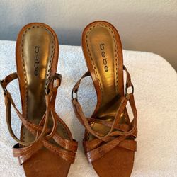 New W/out Box Size 9M US, Real Cognac Leather BeBe Heels