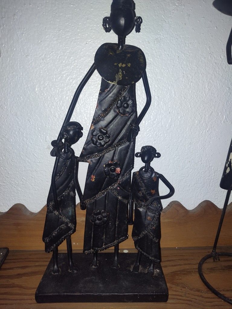 Metal African Tribal Woman and Girls Figurine. 17” Tall.