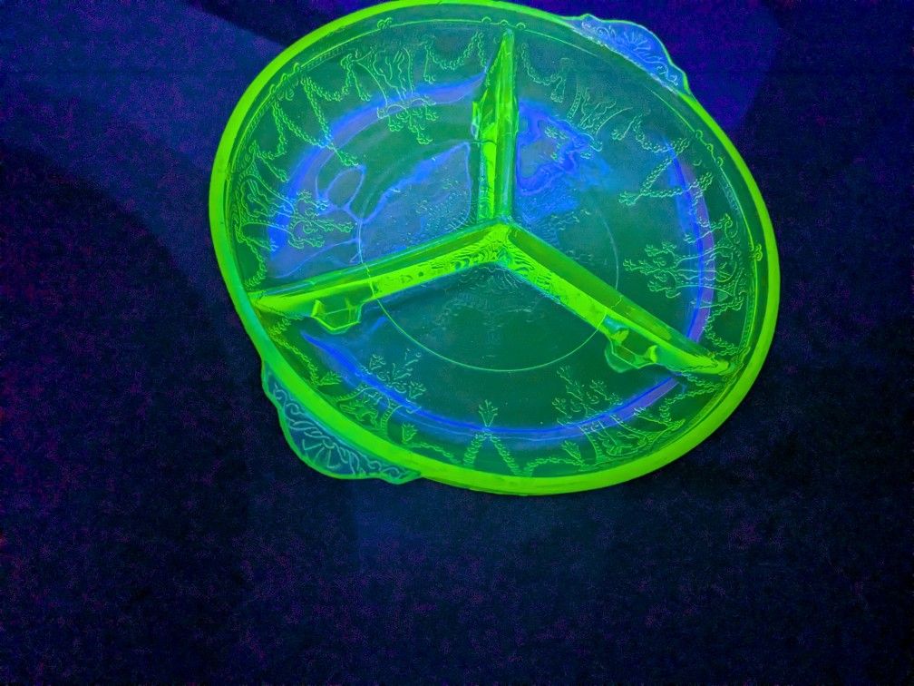 Uranium Glass Relish Or Candy Dish
