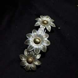 Vintage Sterling Silver 925 BC Floral Hair Clip