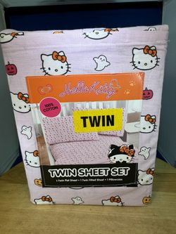 NEW Hello Kitty Halloween Pink Pumpkins & Ghosts 100 % Cotton TWIN SHEET SET