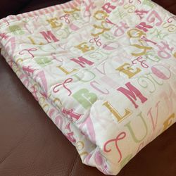 Handmade Pink Baby Quilt Alphabet Fabric Pink Minky