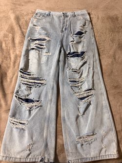MIJIKO Light Wash Wide Leg Distressed Jeans