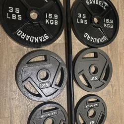 NEW Olympic Equipment: 6 ft Black Barbell With Weight Plates: 45s to 2.5s Total: 283 lbs