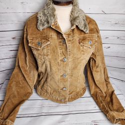 Levi Vintage Tan Corduroy Jacket with Faux Fur Collar Size large Womens. Like new condition 