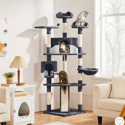 79"H Large Cat Tower with Condos & Scratching Posts - Dark Gray/White