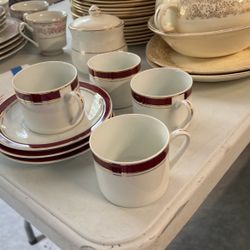 Crown Porcelain 4 Set Cups & Plates 