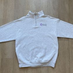 Men’s Vintage Thrifted LGBTQ/Queer Quarter Zip Fleece Crewneck Sweatshirt in Grey and Purple 