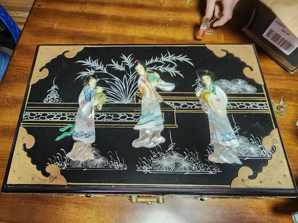 Black Lacquer Mother of Pearl Chinese Jewelry Box by China Furniture and Arts