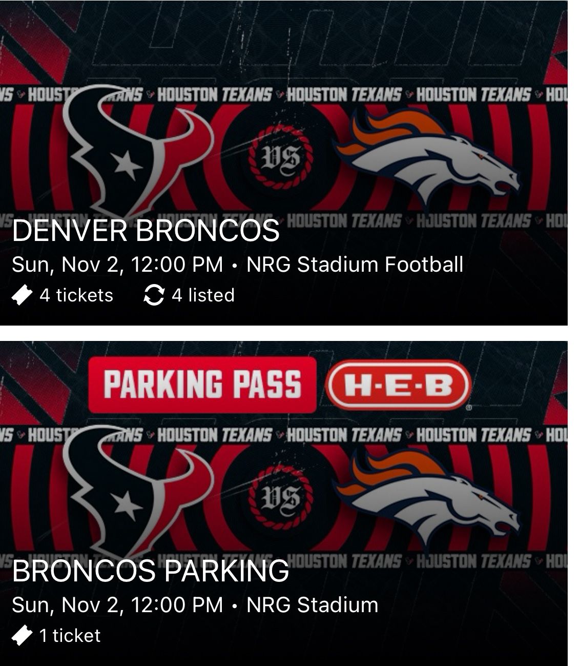 Texans vs Broncos $325