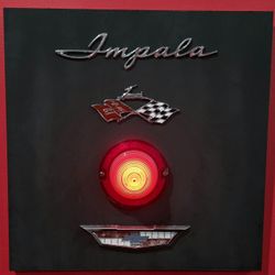 1961 Chevy Impala Back-Up Reverse Lens & Emblems Vintage Automotive Wall Art Lighted Garage Decor
