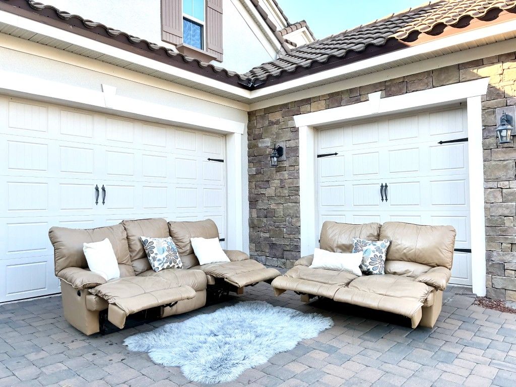 Leather Reclining Couch Set 