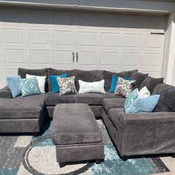 Dark Gray U Shaped Sectional With Ottoman 